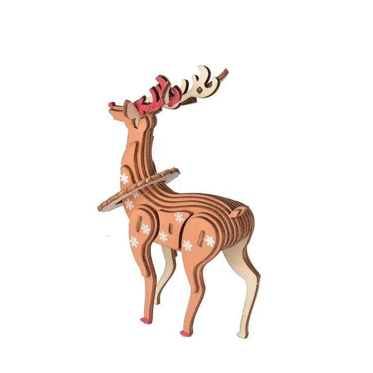 Christmas Reindeer 3D головоломка, деревянные игрушки, лазерная резка, мозаика, Рождество, сделай сам, модель, набор для сборки, для детей, Обучающие, Обучающие, деревянные игрушки для детей - Цвет: Christmas Reindeer