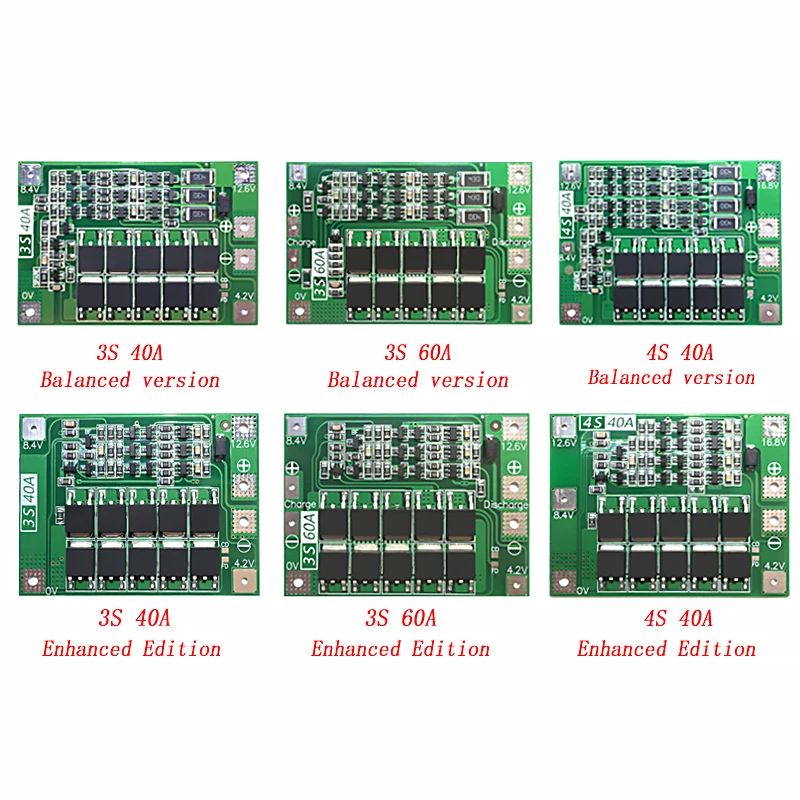 Защитная плата 3S/4S 40A/60A 18650 BMS для зарядки литий-ионных батарей двигателя