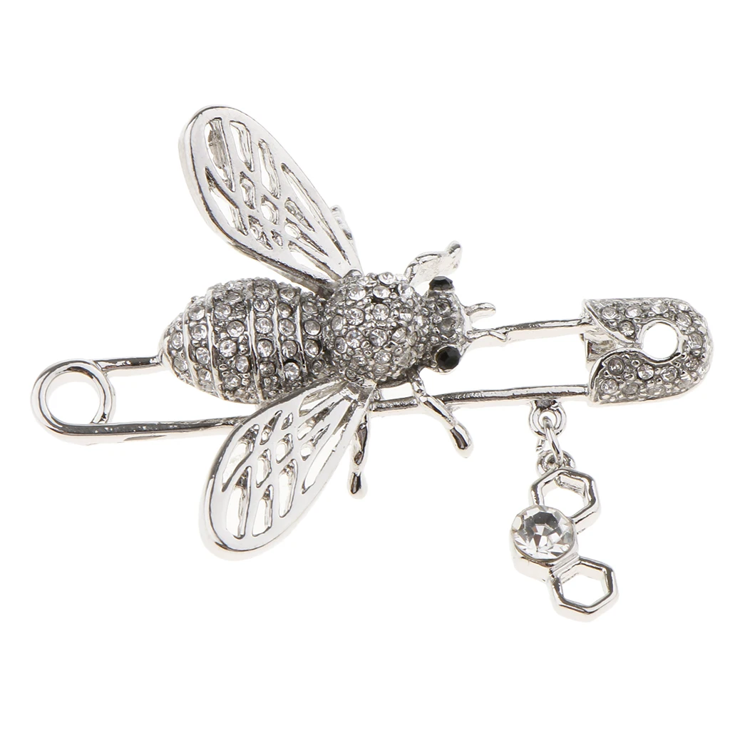 Delicate Women Girls Rhinestone Insect Bee Brooch PinS Clothing Decor silver color