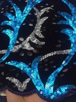 

Royal Blue High Quality Velvet Lace Fabric Nigerian Tulle Lace Fabric Latest African French Lace Embroidery Sequins Lace Fabric