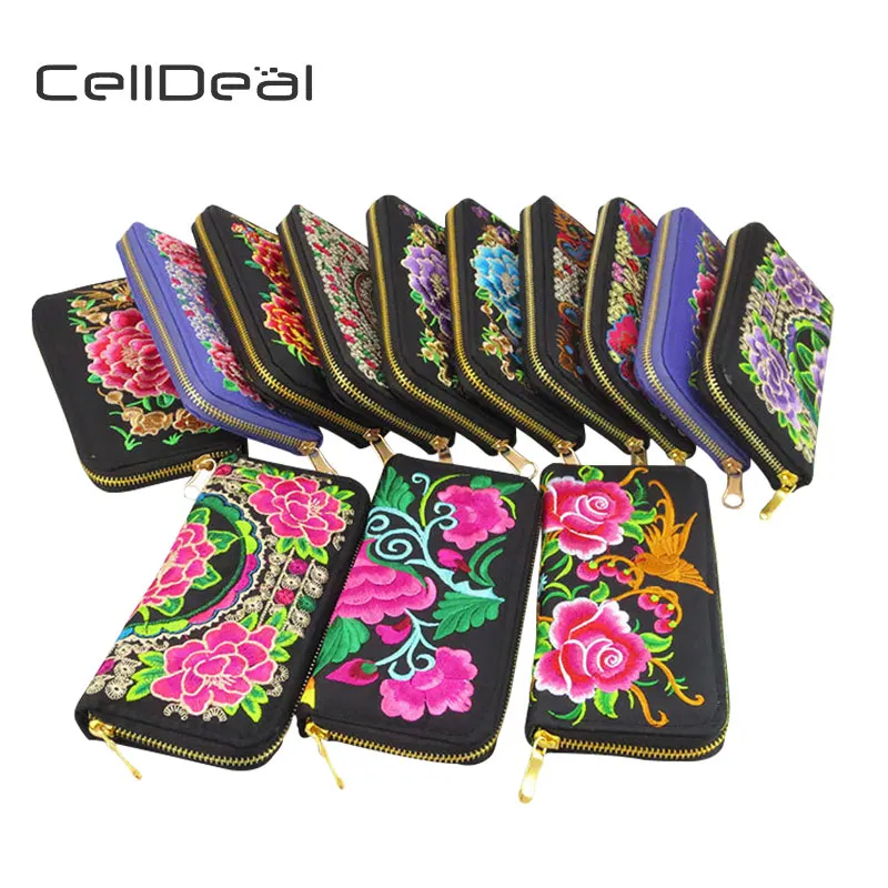 CellDeal Модный женский длинный кошелек этнический вышитый клатч сумка с цветочным