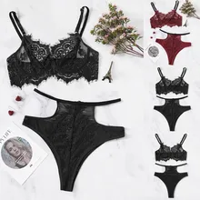 Сексуальное женское белье, кружевной бюстгальтер+ стринги, набор из 2 предметов, женское кружевное сексуальное нижнее белье с глубоким v-образным вырезом, комплект из бюстгальтера и трусиков, нижнее белье Babydoll 51