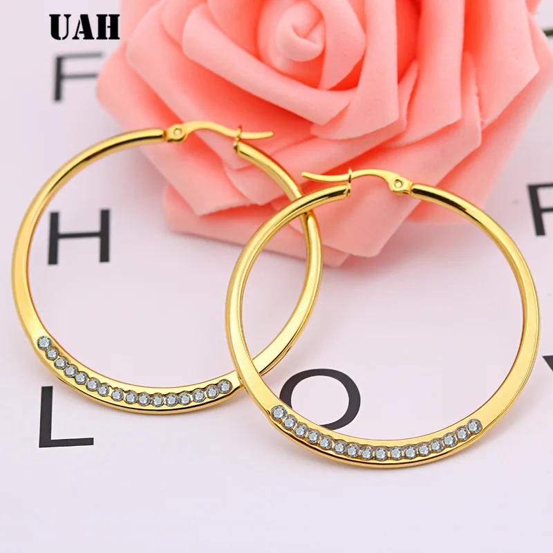 UAHCrystal круглые серьги-кольца Витой Золотой Цвет для женщин вечерние высокое качество