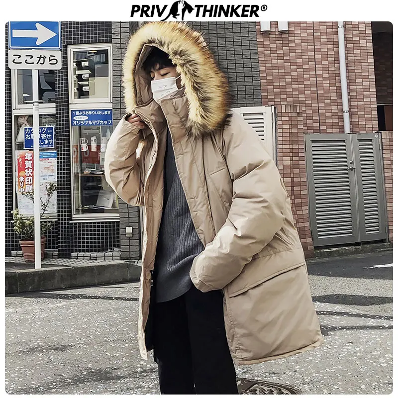 Privathinker, длинные Утепленные зимние куртки для мужчин, теплая уличная одежда, мужское пальто, парка, большой меховой воротник, верхняя одежда, мужская модная одежда