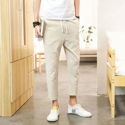 khaki C1104 новые весенне-летние мужские трендовые свободные хлопковые и конопляные штаны-шаровары с мелкими ножками брюки с 9 точками - Цвет: khaki