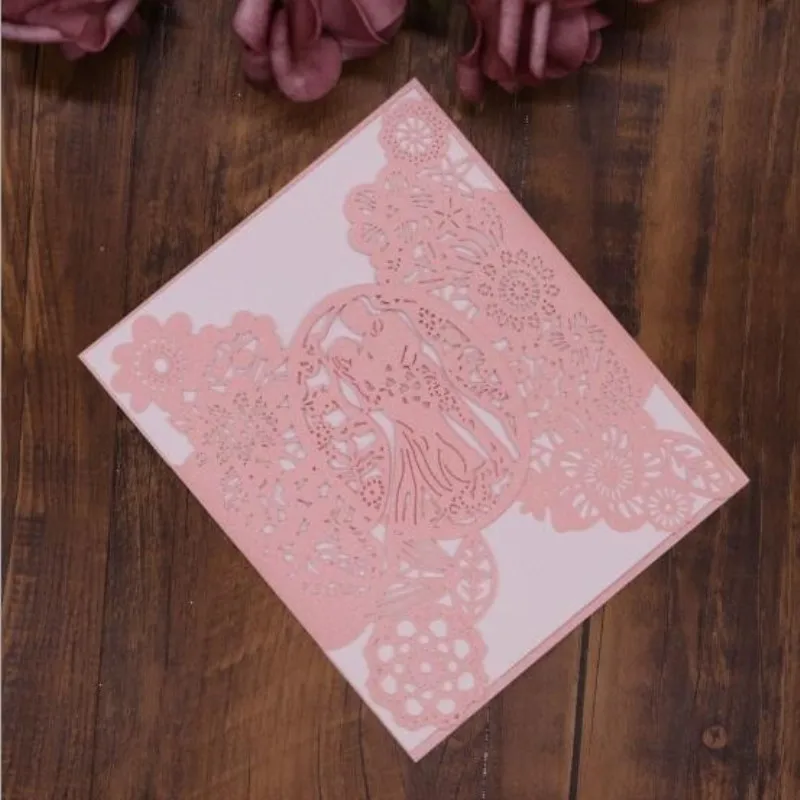  50pcs Romantic Laser Cut Wedding Invitation Card Groom Bride Carved Pattern Wedding Card Hollow Out - 4.00004E+12