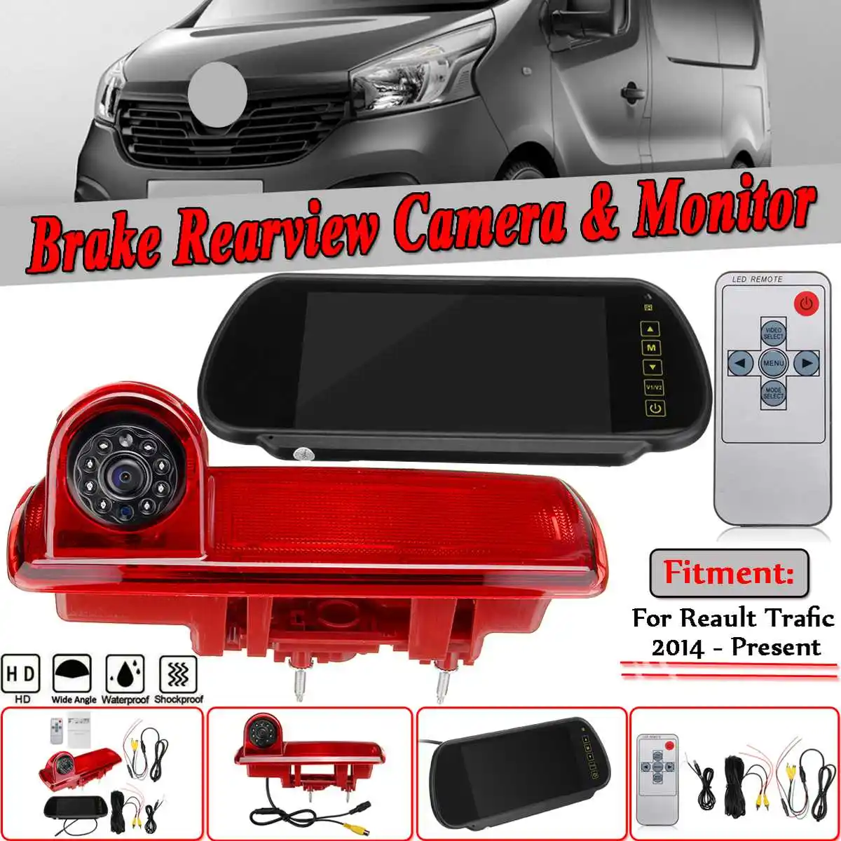 

1x 12V 6W 170 Degrees Angle Lens Car Rear View Camera With Monitor Kit For Brake Light Integration For Reault Trafic 2014-Up