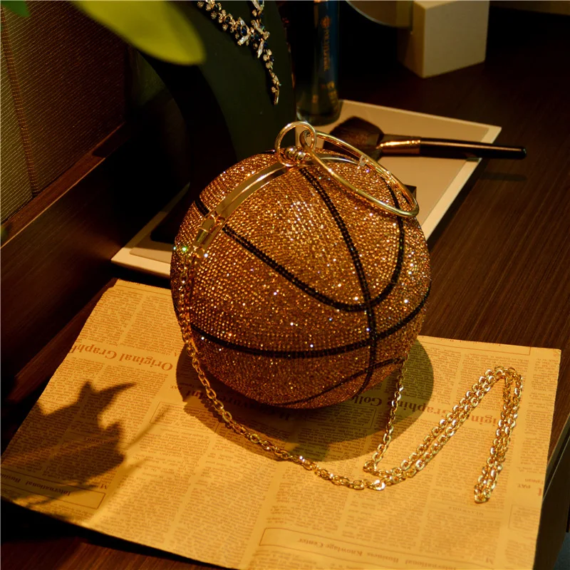 Rhinestone Basketball Round Ball Gold Clutch Purse