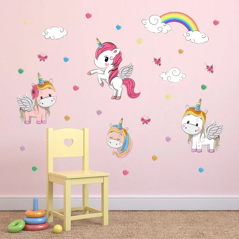 Декор в виде единорога настенные бумажные наклейки для детской комнаты гостиной