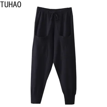 

TUHAO Woman Casual Knit Cross Pants Active Pants Female Autumn Winter Students Loose Casual plus size 4XL 3XL Harem Pants LZ100