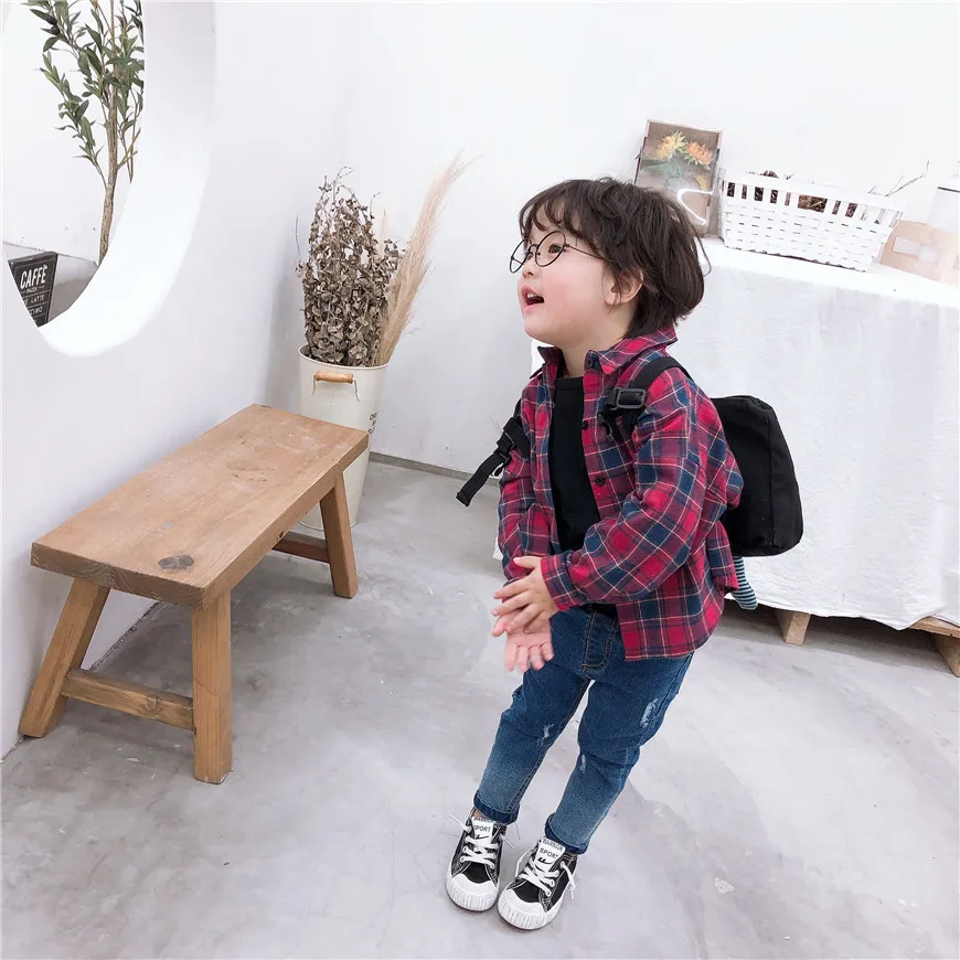 Autumn New Style Korean-style Childrenswear Men And Women Child Baby Plaid Casual Shirt Versatile Shirt