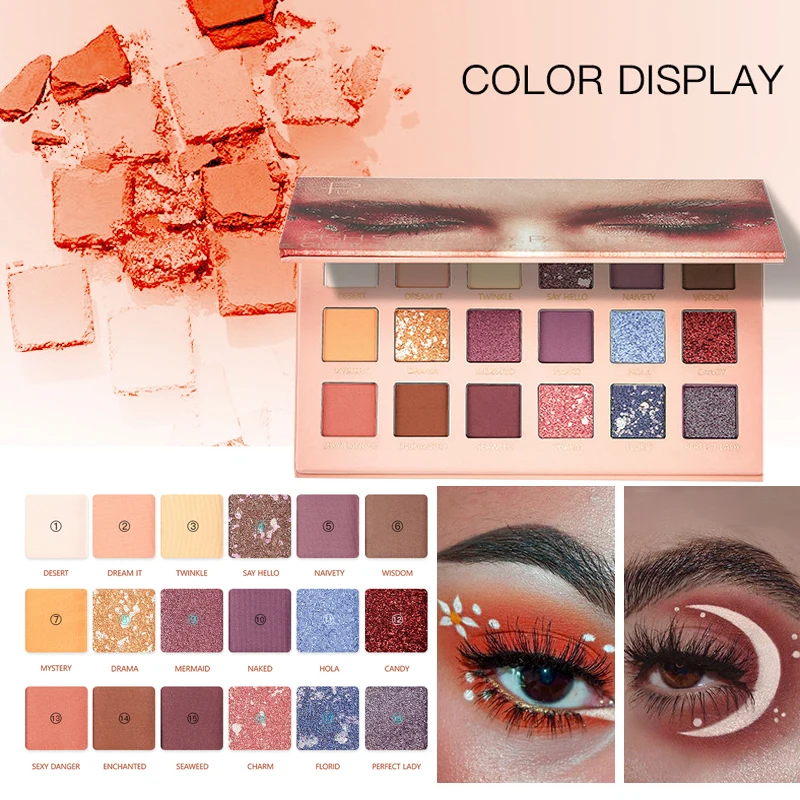 18 цветов блестящие тени для макияжа Pallete матовые тени для век Палетка теней для век с блестками порошок пигмент косметика натуральный макияж