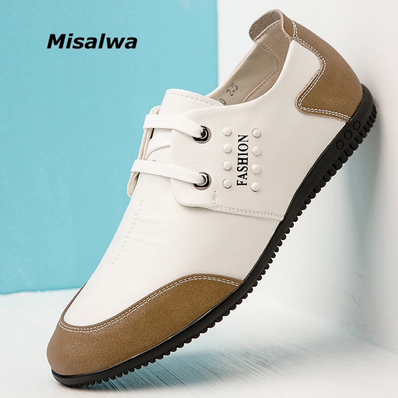 Misalwa Elevator 5CM Men Shoes Summer Casual Leather Loafers Flat / Height Increase Hollow White Sneakers Adult Moccasins | Обувь