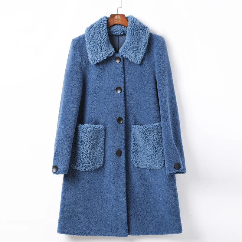 

Solid Color Fur Clothing Wool ke li rong Cashmere Wool Coat Women's Korean-style 2019 Winter New Style Mid-length Fur Overcoat