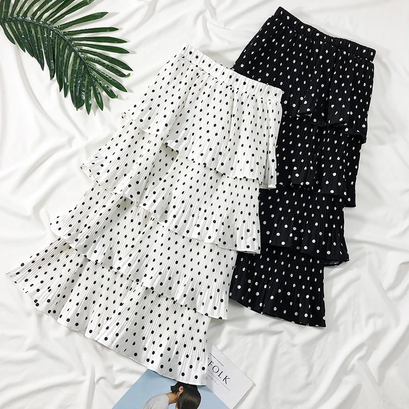 

Women Polka Dot Skirt High Waist Midi Pleated Skirt Jupe Femme Korean Fashion Layered Casual Skirt Faldas Skirts Womens Clothing
