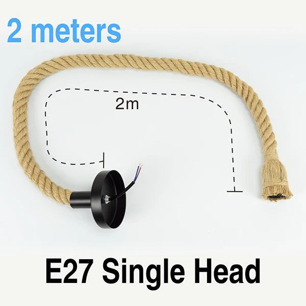 2M Single Rope Винтажный подвесной светильник Эдисона с пеньковой веревкой, держатель E27 1 м 1,5 м 2 м 3M, креативный подвесной светильник, промышленный светильник, базовый Декор - Цвет: 2M Single Rope