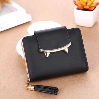 

Simple Women Solid Cat Ears Wallet Cute Tassels Black Pink Female Short Wallets Coin Purse Card Holders for Girls Purse 2019