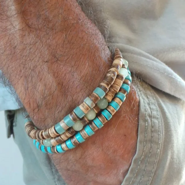 Bracciale da uomo con pietre preziose turchese africano. Bracciale da uomo con perline 2