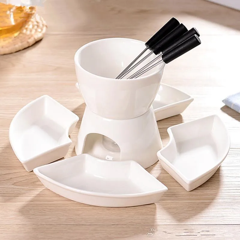 Mini Chocolate Fondue Set With Plate Two layer Porcelain Tealight