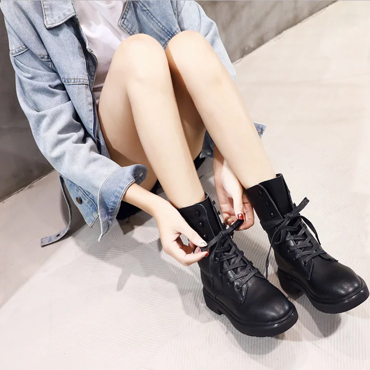 

2019 Autumn And Winter New Style Handsome Locomotive Short Boots Yang Mi Celebrity Style Martin Boots Women's British-Style INS