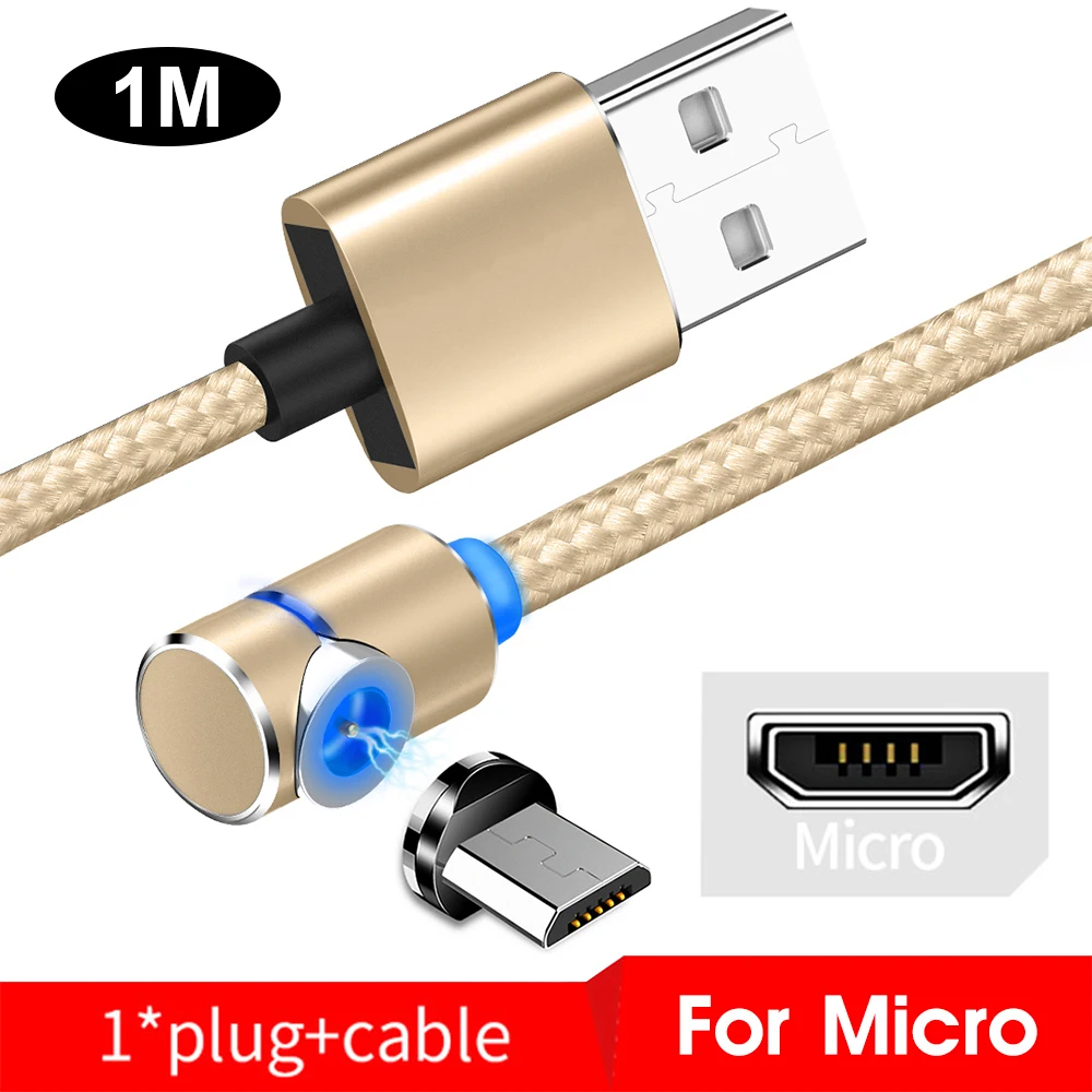 Магнитный Micro USB кабель, 1 м, 2 А, для Xiaomi Redmi, Тип C, Android, штепсельный кабель для huawei Honor, алюминиевый локоть, магнитный кабель для зарядки - Цвет: For Micro Golden