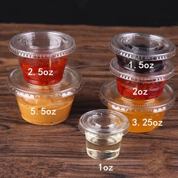 

100pcs High quality transparent ice cream pudding thick plastic cup disposable PET sauce seasoning tasting small cup with lid