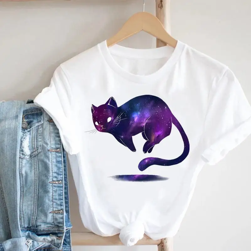 Cat Plant Flower New Lovely Women Clothes Cartoon Clothing Fashion Short Sleeve Print Tshirt Female Top Graphic Tee T-shirt cool t shirts Tees