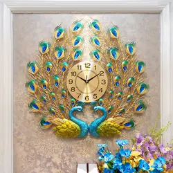 Big peacock wall clock living room home fashion creative clock mute simple decoration wall clock European clock quartz clock