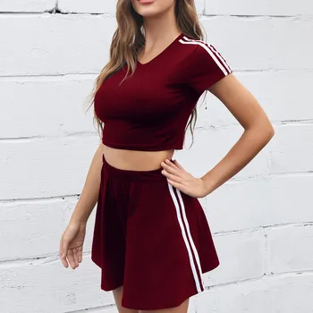 

Fashion Women Outdoor Solid Color Short-sleeved Slim T-Shirt Short Tops Hight Waist Skirt Casual 2 Piece Set Clothes Suit#g3