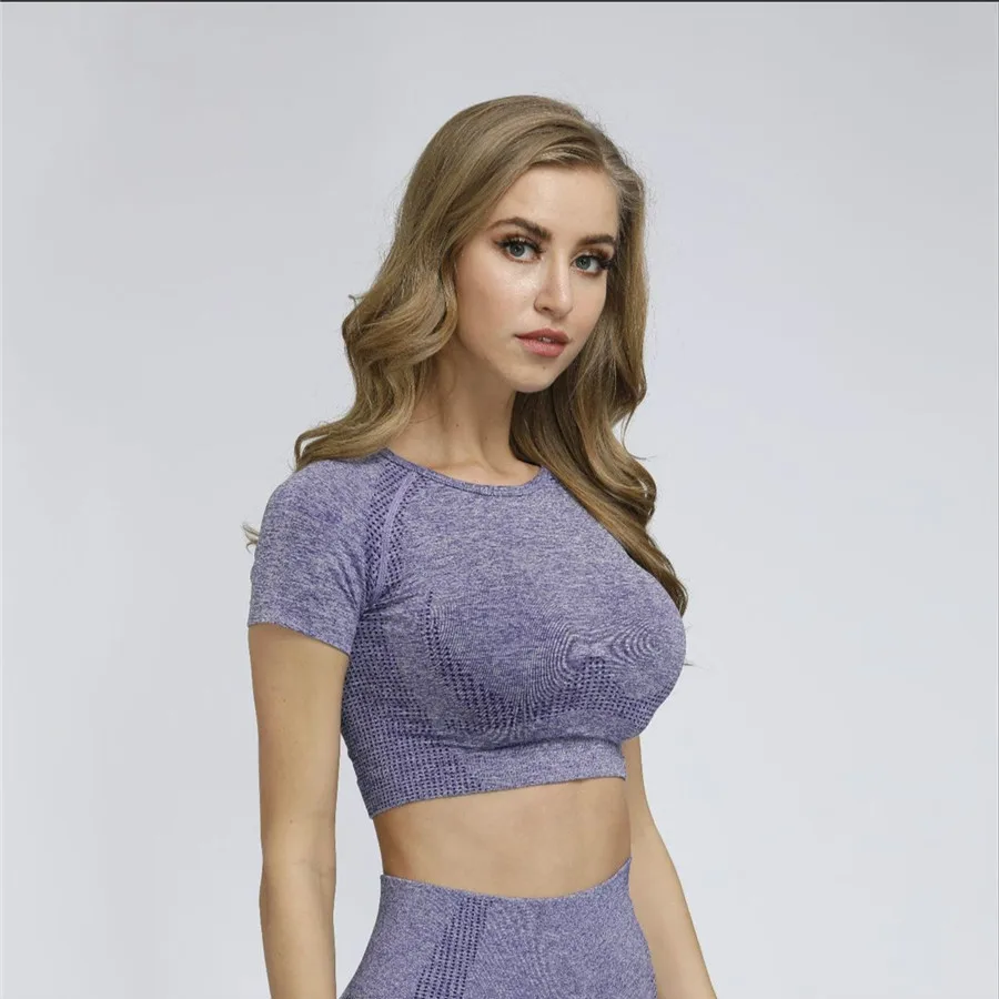 Женская футболка с коротким рукавом для йоги тренажерного зала бесшовная одежда