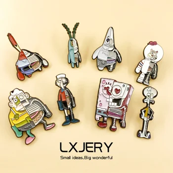 

Cartoon Anatomy Patrick Star Spongebob Pin Badge On Backpack Funny Brooch Pins For Clothes Broche For Schoolbag