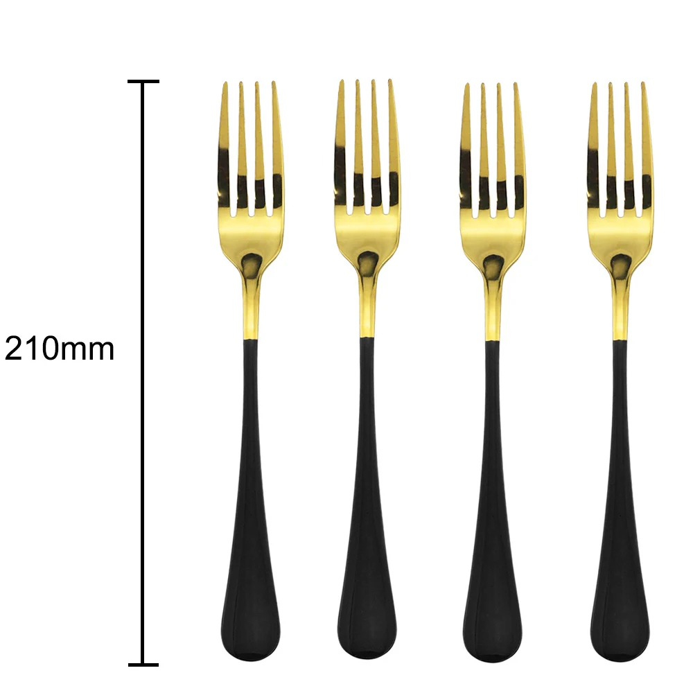 304 Stainless Steel Dinner Set Pink Black Red Handle Gold Cutlery Set Dinnerware Spoon Fork Knife For Hotel And Home 4 Pcs - Цвет: Black Dinner Fork