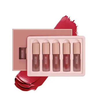 

5 Colors Fog Velvet Lip Gloss Glaze Set Moisturizing Waterproof Long Lasting Smooth Liquid Lipstick Makeup Gift for Girls with B