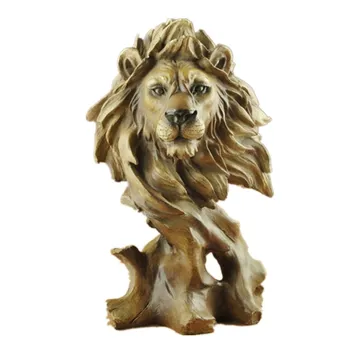 

FAUX WOOD LION HEAD STATUE ANIMAL DECORATIVE FIGURINE RESIN ART&CRAFT HOME DECORATION R50