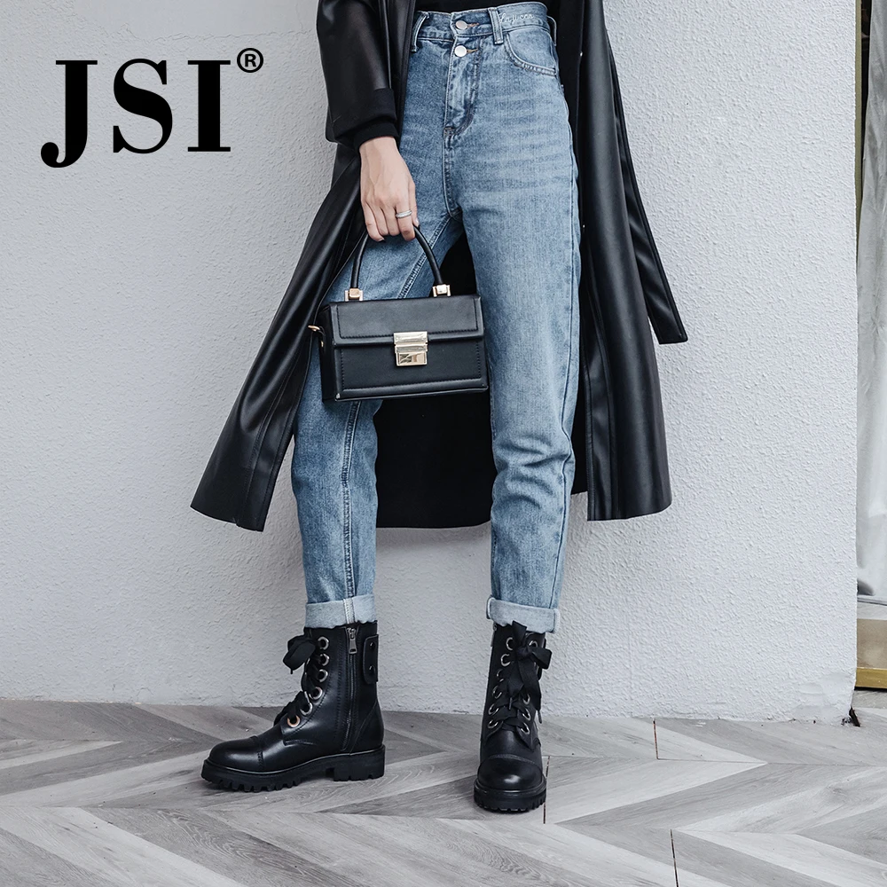 

JSI Ankle Women Boots Round Toe Zip Square Heel Ladies Shoes Genuine Leather Med Heel Handmade Solid Basic Boots Women jo308