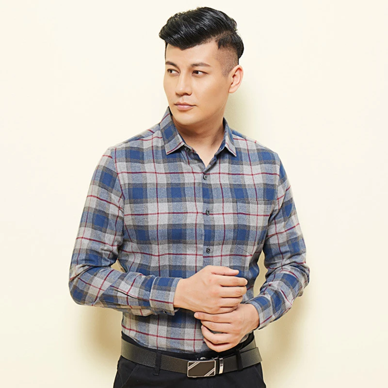 GREFER Mens New Casual and Self-Cultivating Checked Shirt Long Sleeved Checked Shirt Tops Blouse 