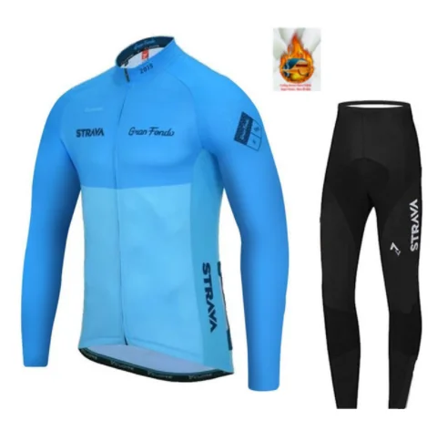 STRAVA Pro Team зимний термальный флис Велоспорт Джерси Набор велосипедная одежда Invernale велоодежда MTB велосипед Джерси