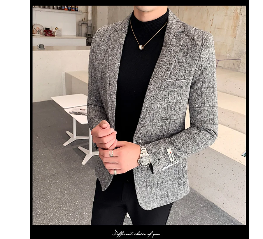 Осень-зима мужской костюм куртка высокое качество Slim Fit мужской костюм с блейзером Размеры S M L XL XXL XXXL Бизнес пиджак в сеточку Для мужчин Куртки