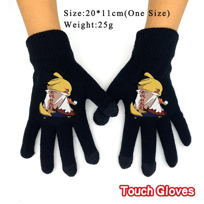 Черные перчатки в стиле аниме Покемон Пикачу для сенсорного экрана Симпатичные