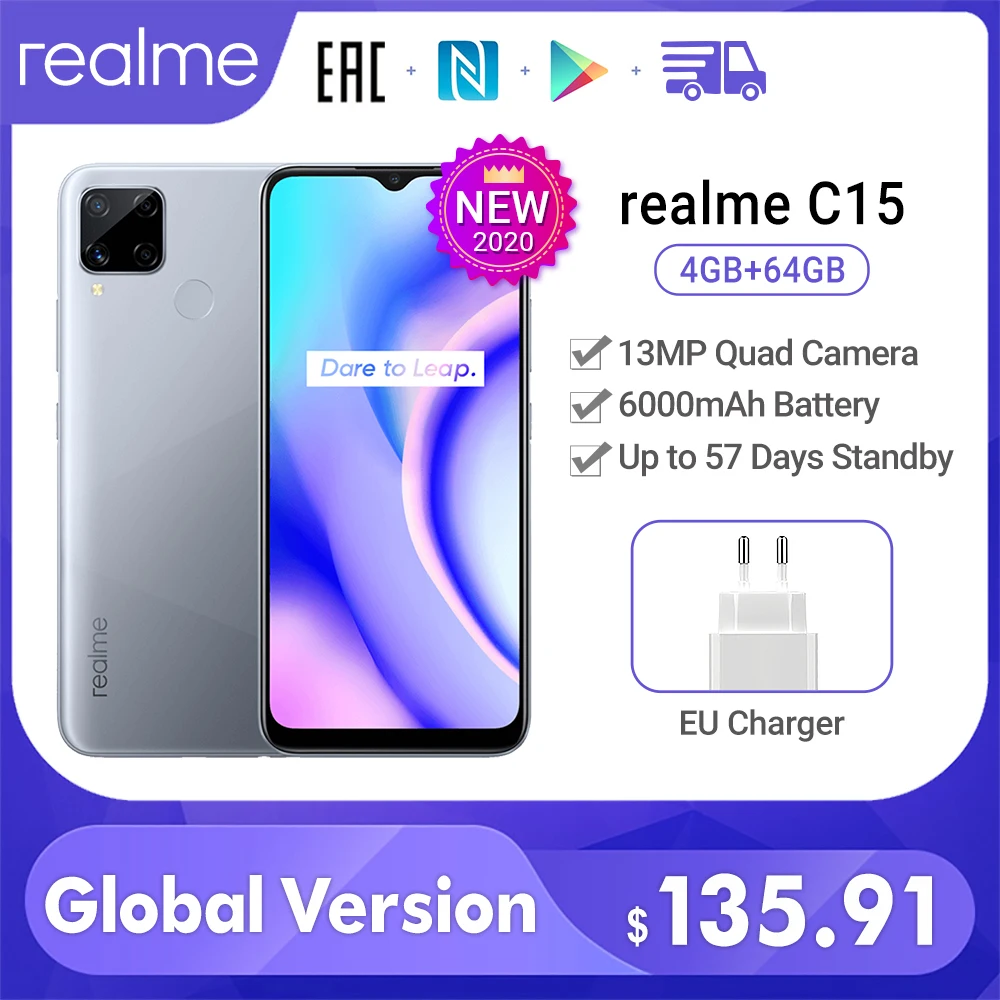 realme C15 Global Version 4GB 64GB 6000mAh Battery 13MP Quad Camera 6.5'' FullScreen 3 Card Slot Helico G35 Octa Core cellphone realme C15 Global Version 4GB 64GB 6000mAh Battery 13MP Quad Camera 6.5'' FullScreen 3 Card Slot Helico G35 Octa Core cellphone