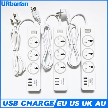 

Urbantin USB Power Strip with 3 Ports 3 USB Extension Socket UK Plug US/EU Plug Wall Mounted Power supply socket