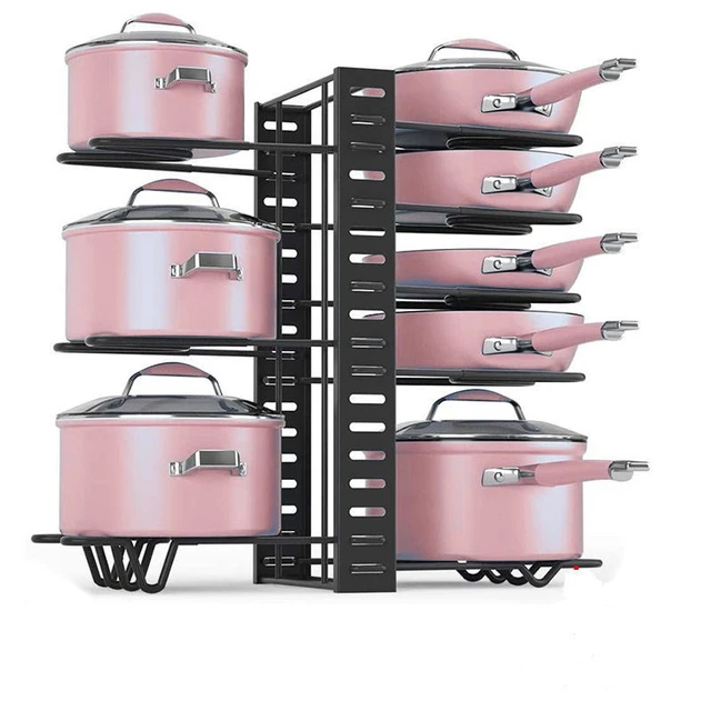 E-MANIS Stockage de Casseroles, Porte - casserole avec 10 Compartiments  Réglables pour Rangement et Organisation de Cuisine,Rangement Cuisine