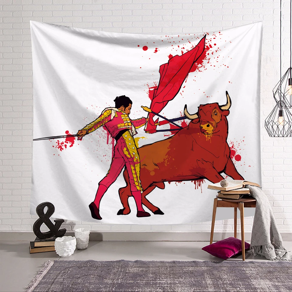 Customize Spanish Bullfighting Tapestry Wall Hanging Painted Graffiti Carpet Bed Sheet Decorative Background Table Cloth Decor