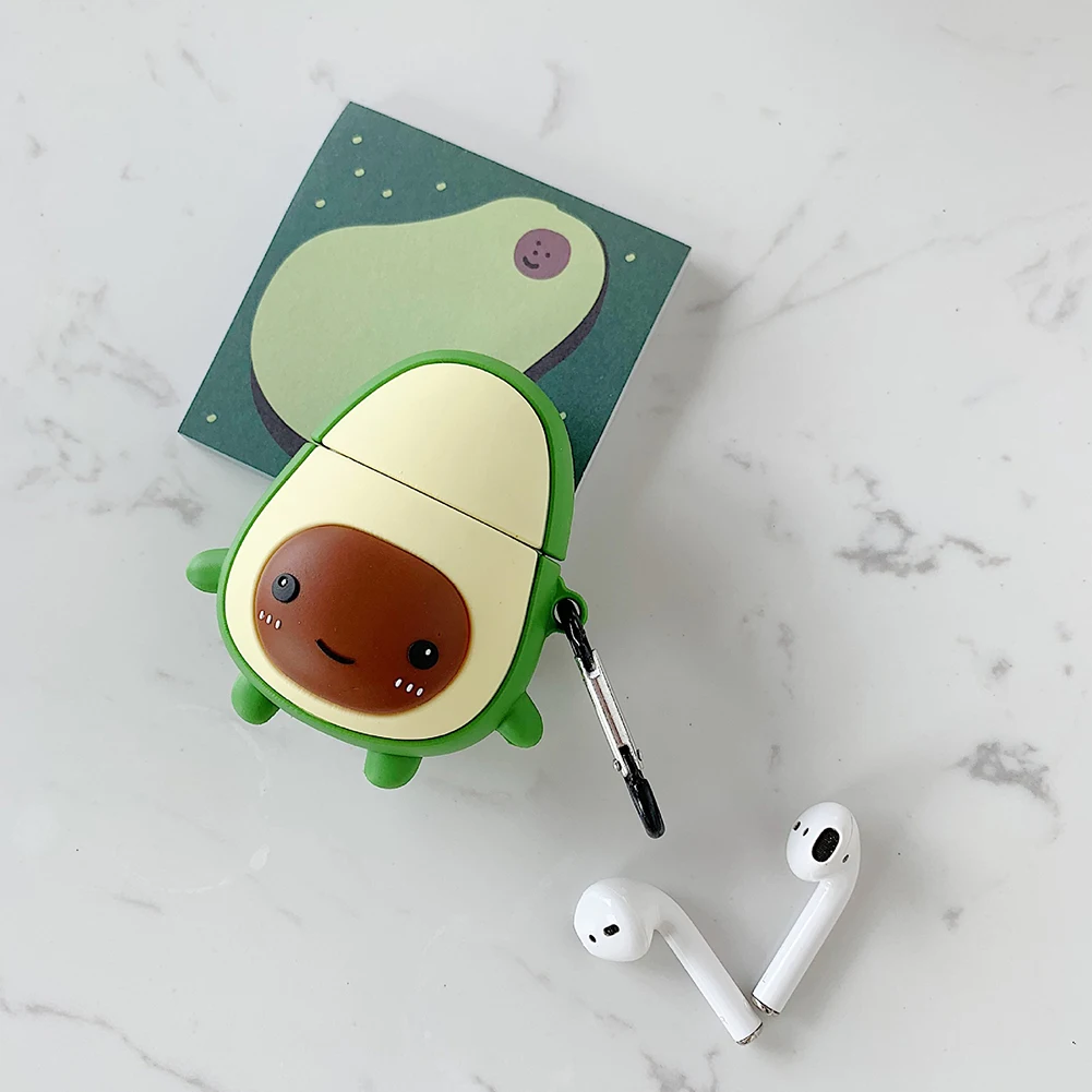 Чехол для наушников с 3D рисунком для Apple AirPods 2 1, милые фрукты, авокадо, клубника, Противоударная сумка для хранения, коробка с крючком