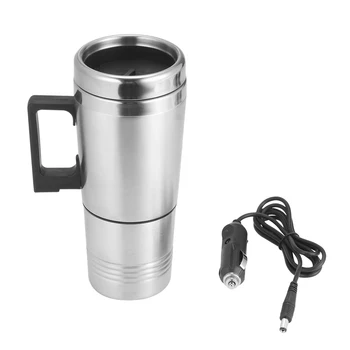 

ALOMN 450ML Stainless Steel Cup Kettle Travel Coffee Mug Portable Electric Car Water Keep Warmer Kettle + Cigar Lighter Cable