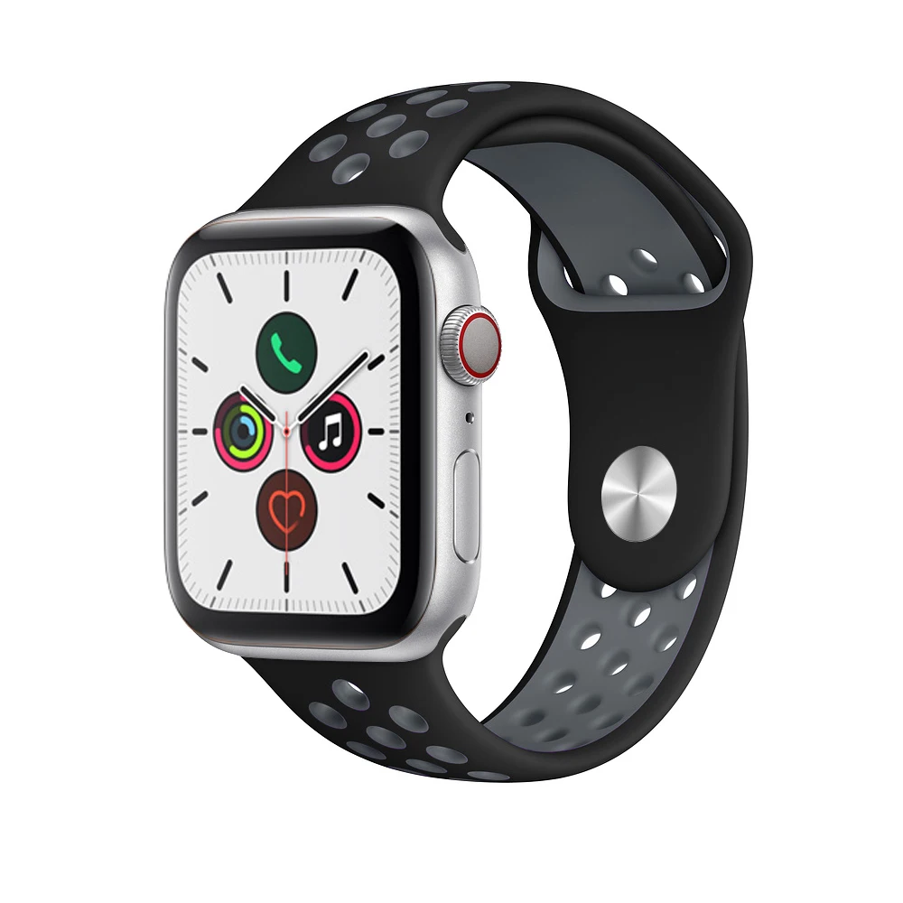 black gray Силиконовый ремешок для apple watch 5 4 band correa apple watch 44 мм 40 мм 42 мм 38 мм iwatch 5 4 3 2 1 спортивный браслет на запястье - Цвет ремешка: black gray