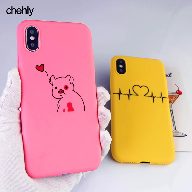

Pig Phone Case for iPhone 6s 7 8 11 Plus Pro X XS Max XR Fashion Heart Cases Solf Silicone Fitted TPU Back Accessories Covers