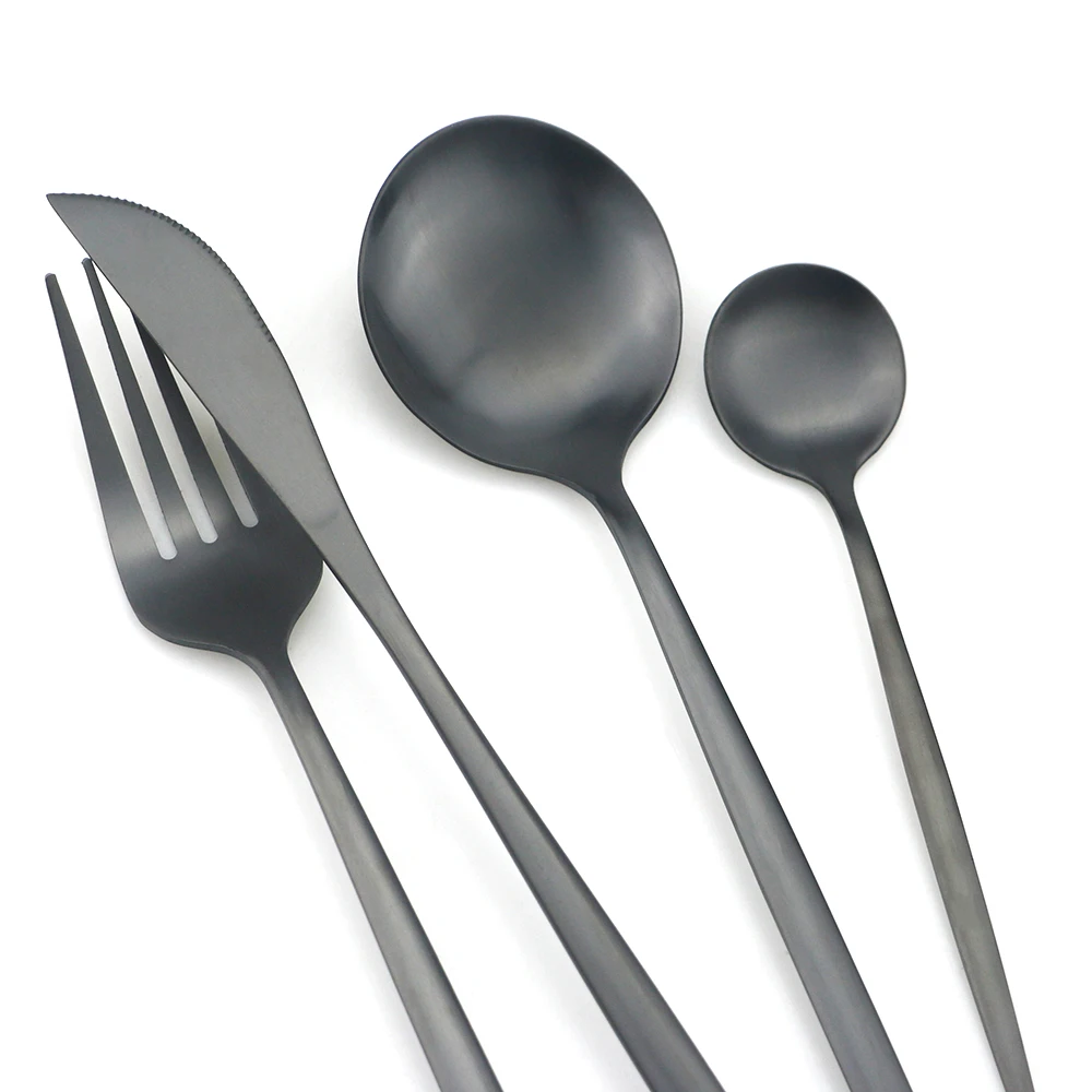 US $34.59 36pcsSet Black Cutlery Set Knives Dessert Forks Spoons Dinnerware Set Stainless Steel Tableware Set Home Kitchen Silverware Set