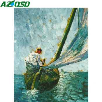 

AZQSD Adult Coloring By Numbers Landscape Drawing On Canvas Unframe DIY Oil Painting By Numbers Boat Handpainted Gift