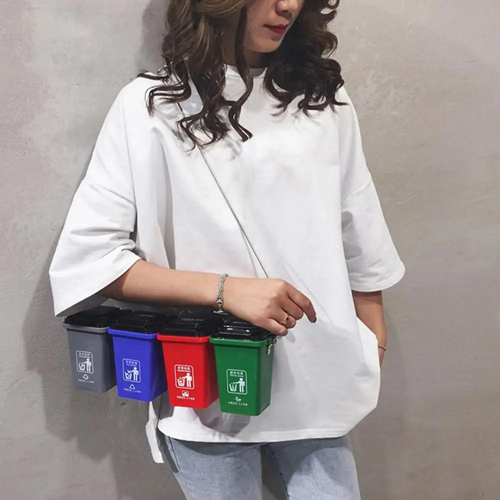 

Purse Fashion Ins Funny Small Bag Female 2019 New Trash Can Chain Bag Shoulder Messenger Bag PVC Garbage Classification Packet